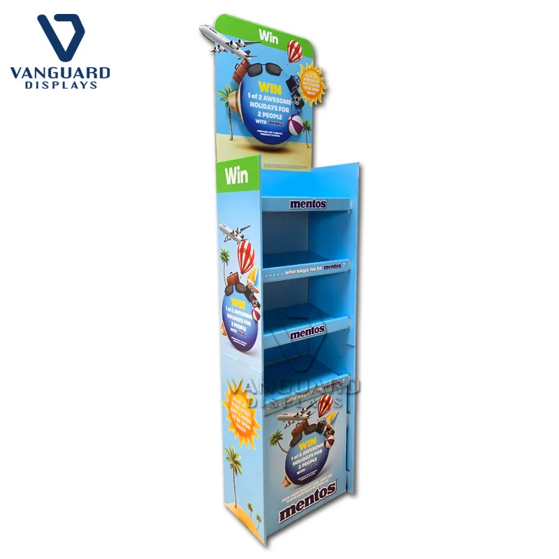 
High quality wholesale custom confectionery cardboard tiered shop supermarket shelf snacks food chocolate display stand 