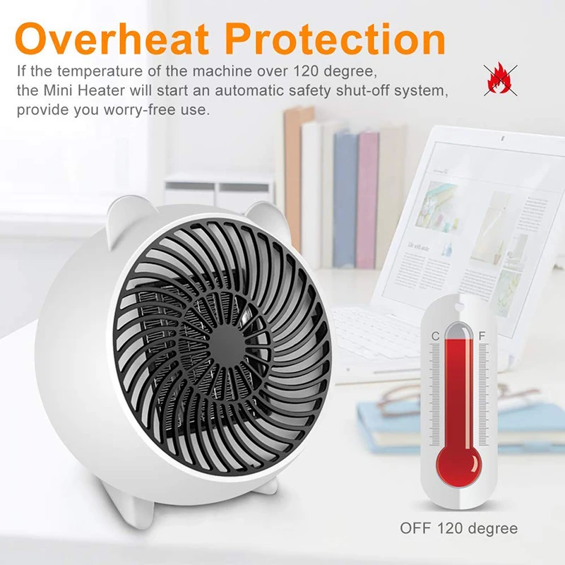 Mini Cute Round Portable Household Use Fast Heating PTC Ceramic Space Air Hot Electric Fan Heater For Home Room Desk Winter Warm