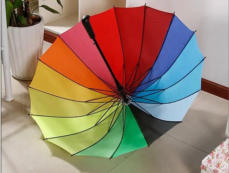 23 Inch 16 Ribs 16 Colors Hot Sale Semi Automatic Windproof rainbow umbrella Custom Colorful Promotion Straight Umbrella
