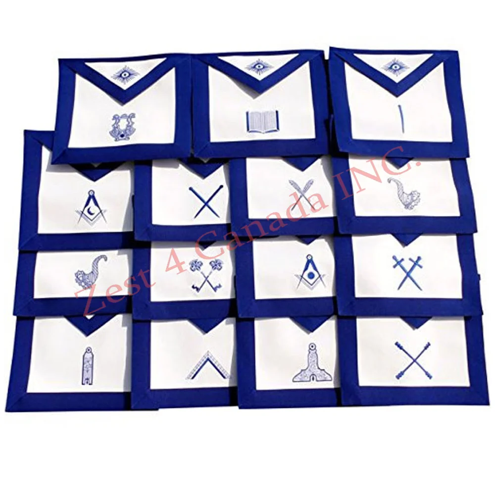Мастер Мейсон фартуки и масонские синие костюмы офицеров фартуки машинная вышивка набор 15 фартуков