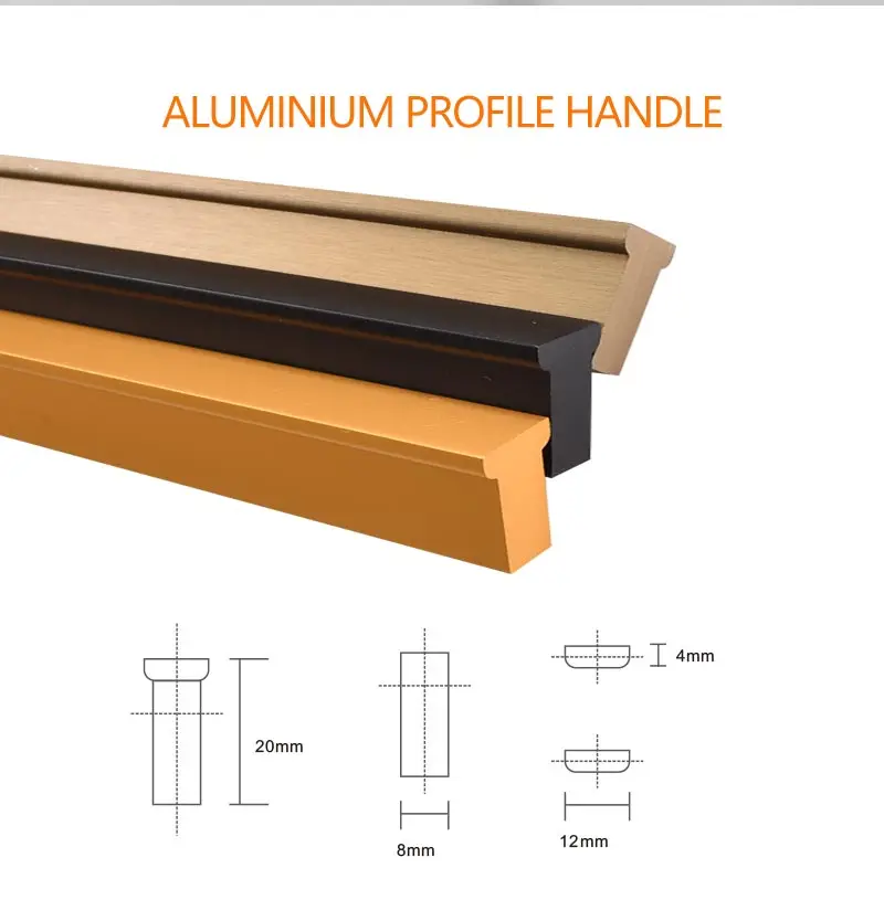 Furniture Hardware Cupboard T Bar Cabinet Door Aluminum Profile Pulls Modern Brushed Gold Black Knobs Kitchen Drawer Handles