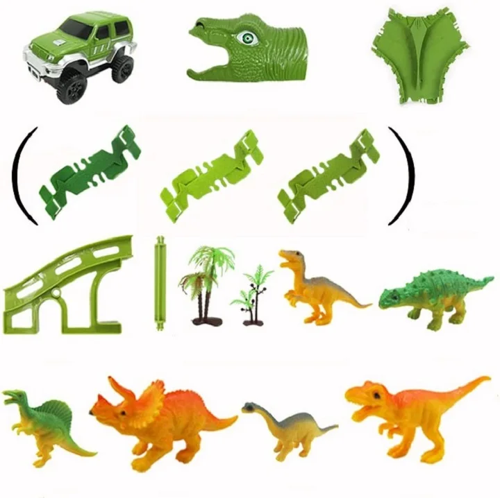 Educational Toys 240 pcs Flexible Track Play set With A Race Car Dinosaur Race Tracks Toys For kids