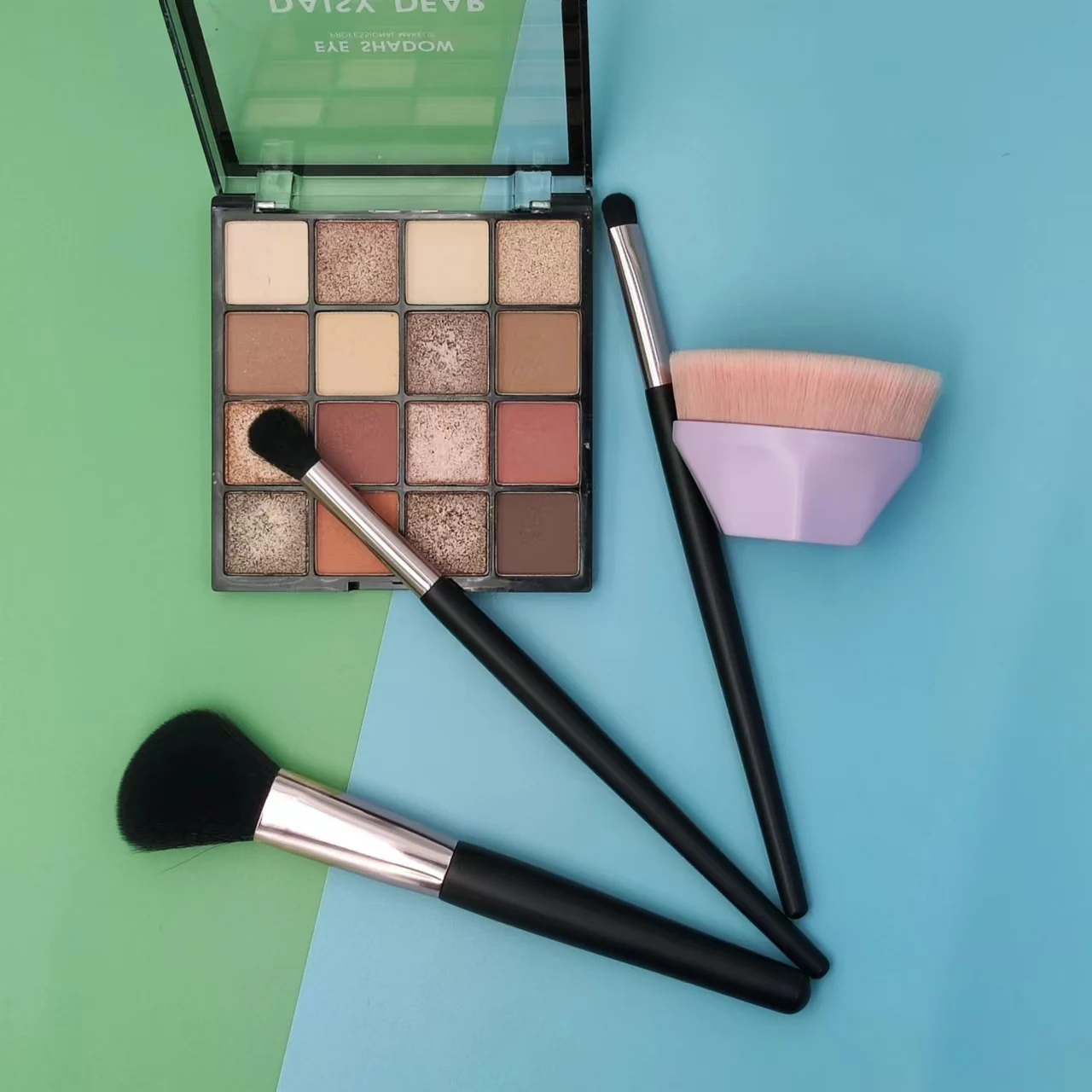 Custom private label 3pc rose gold aluminum ferrule makeup contour foundation eyeshadow brushes tools