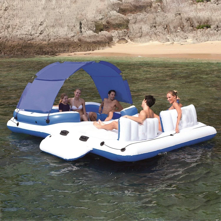 6 Persons Inflatable Floating Island lounge with Canopy