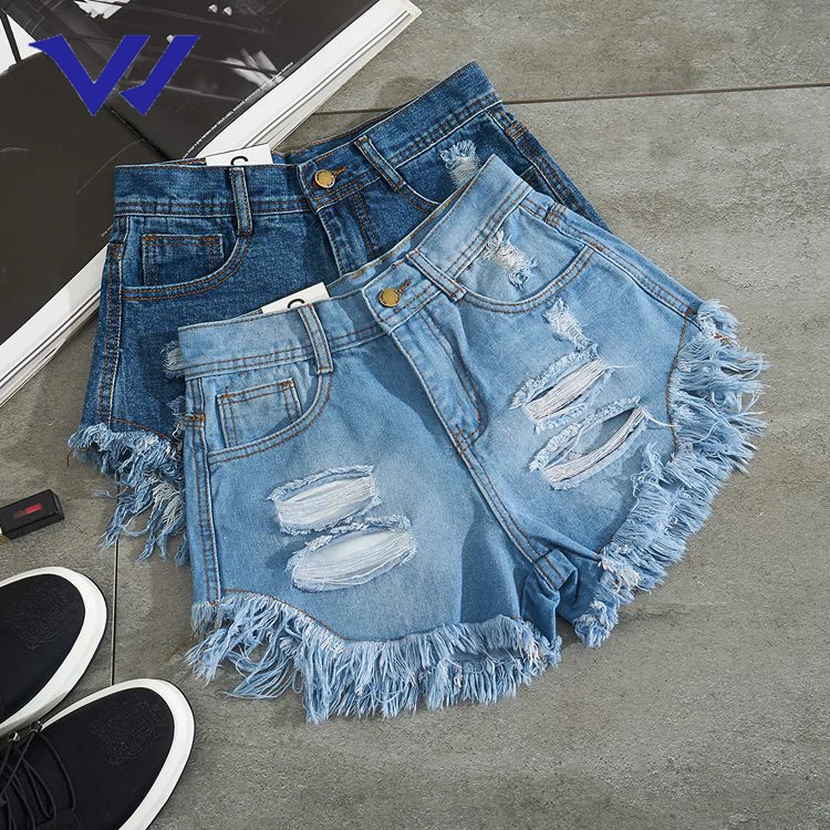 Низкий минимальный заказ, рваные винтажные джинсовые шорты, женские сексуальные джинсовые шорты с высокой талией и кисточками