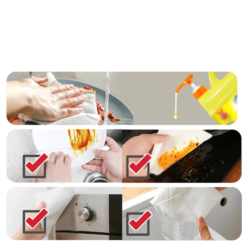 Kitchen Cleaning Cloths Lazy Rags Towels Washable Reusable Wood Pulp Non Woven Fabric Kitchen Plastic Film Roll Disposable