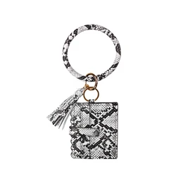 Snakeskin Bangle Key Ring Wallet Women Serape Leopard Tassel Wristlet Bracelet Keychain ID Card Holder