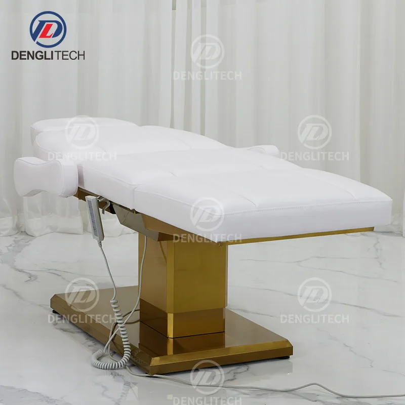Luxury  European Style White and Gold Base Women  Massage Bed 3 Motors Beauty Salon Electric Massage Table for Facial