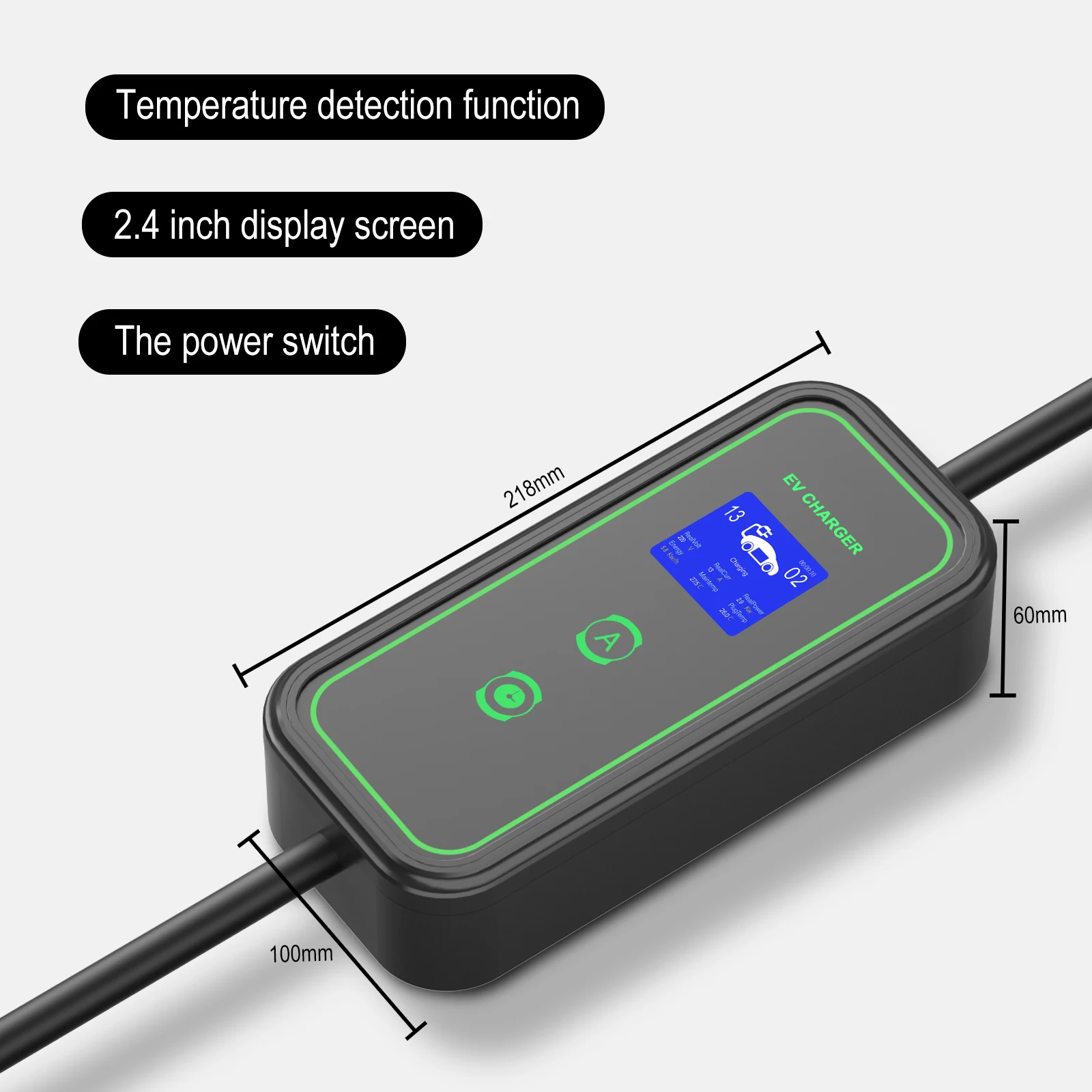 EV charger   16A  32A 40A  adjustable type 2 1 GBT  Portable EV Charger with LCD Screen for EVSE car 7KW