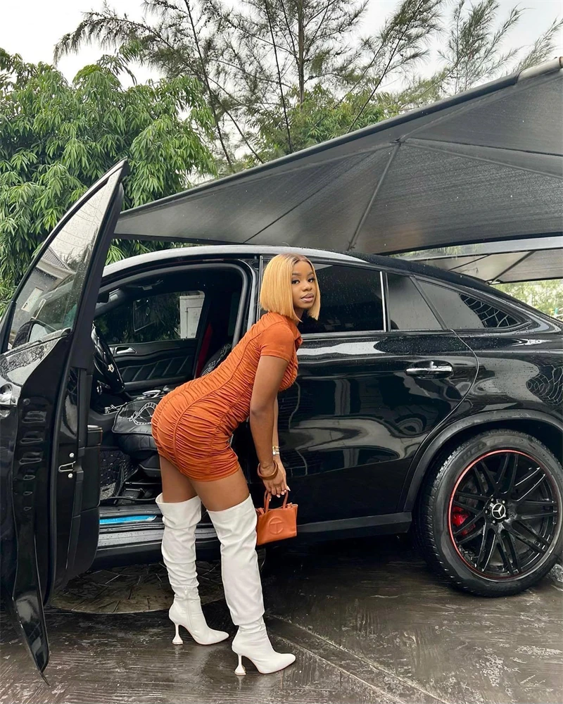 high quality African summer brown sexy casual short sleeve satin pleated polo shirt dress 2024 summer woman clothing for women