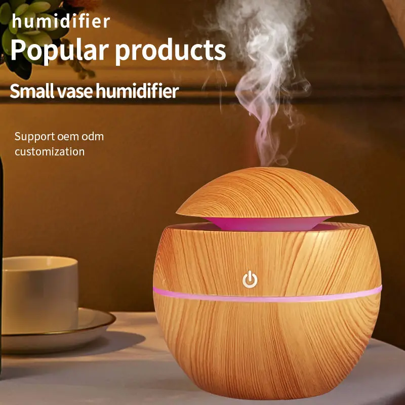 Air Innovations Portable Led Round Wood Grain 130ml Mini Humidifier Purifier Ultrasonic Aroma diffuser air humidifier