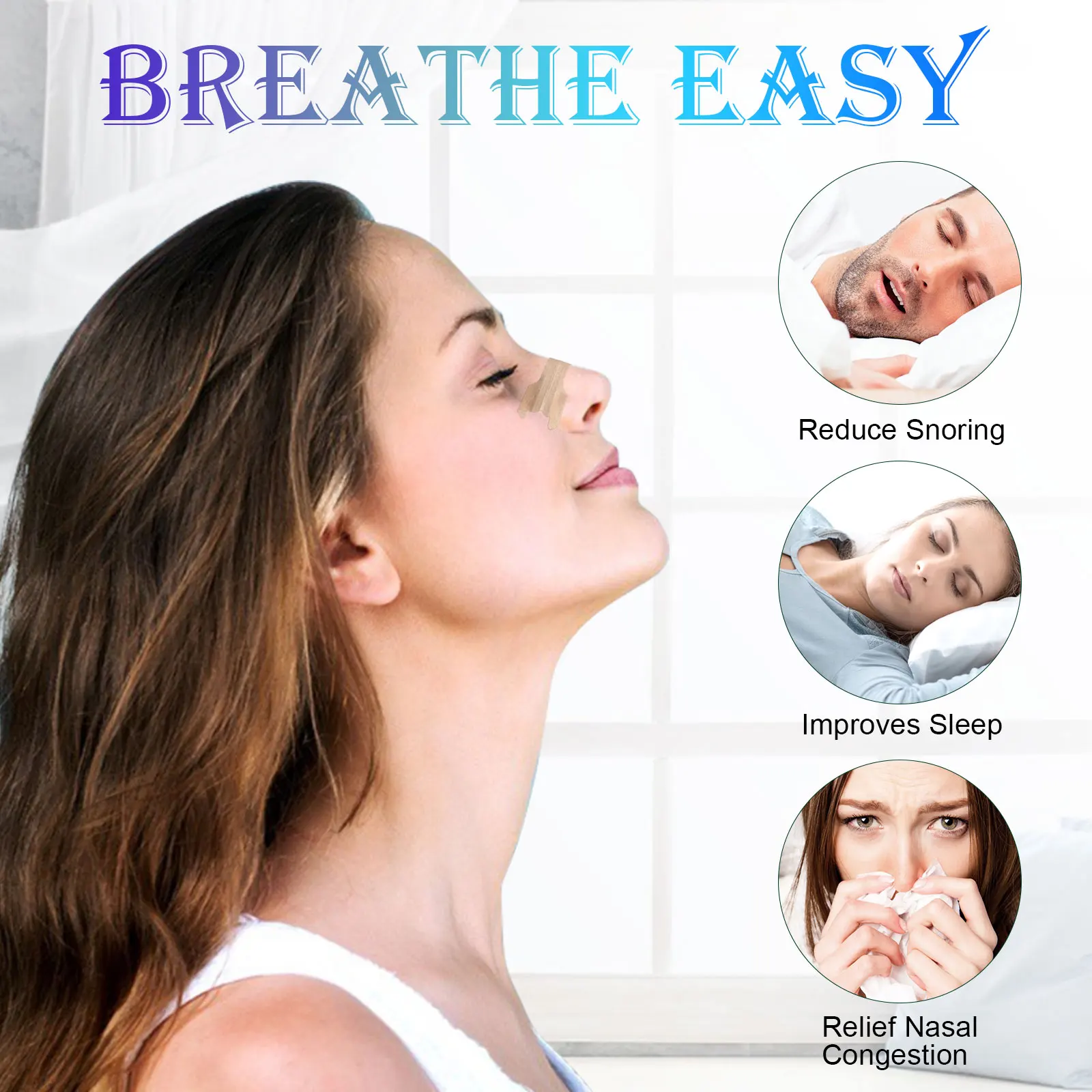 Free Sample Oem Clear Best Adhesion Anti Snore Breathe Right Nasal Strips for Exercise Breathe