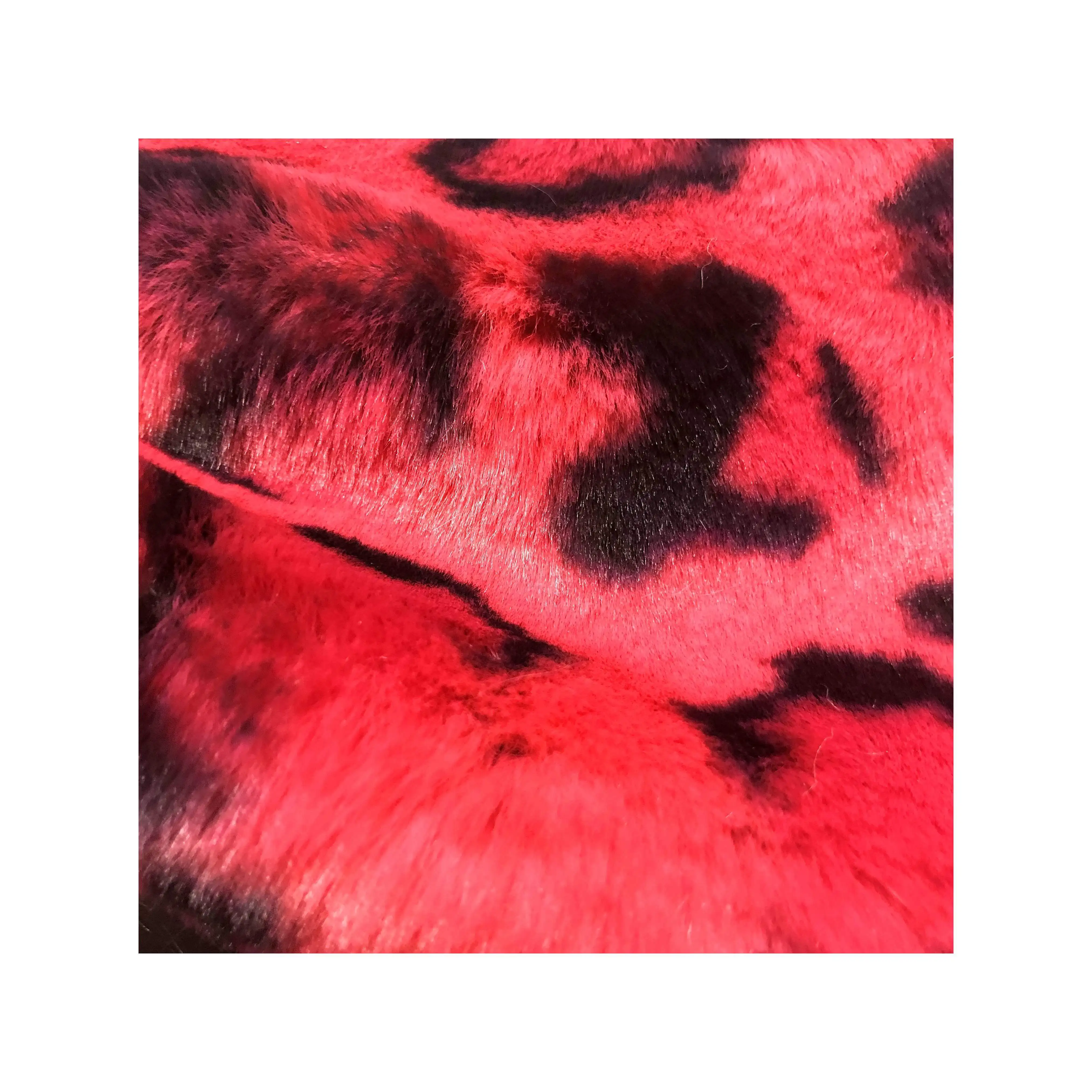 Tan Spots Black And Red Leopard Print Faux Fake Rabbit Fur Fabric For Costume Fancy Coat