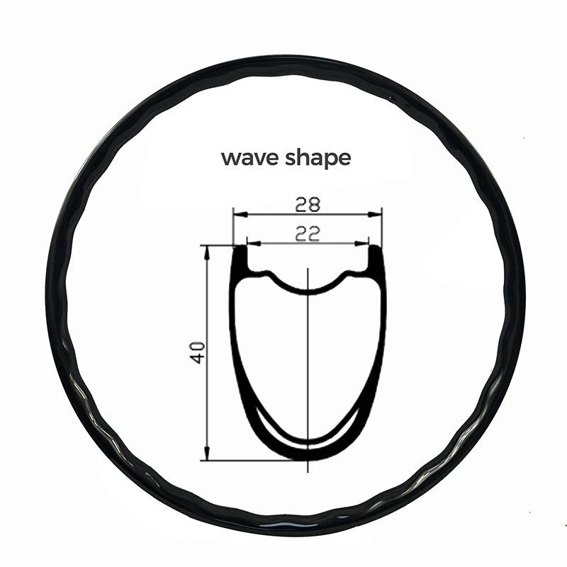 Custom Road/CX/Gravel Wave Shape 700C Road Bike Carbon Fiber Rims With Clincher/Tubular/Hookless