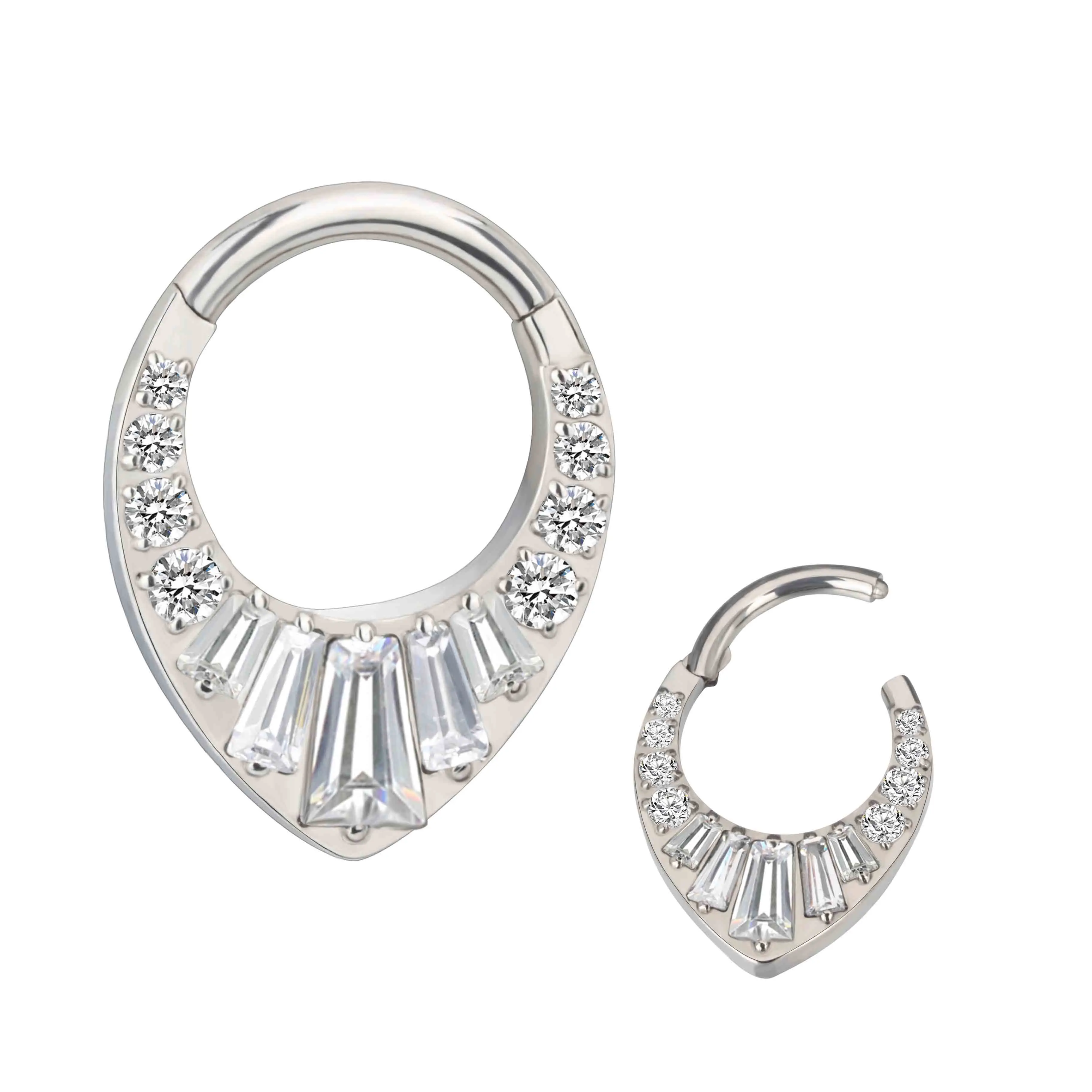 2023 Newest Fashion Titanium Trapezoid Shape CZ Body Jewelry Piercing Big Earring Cliker Nose Segment Ring