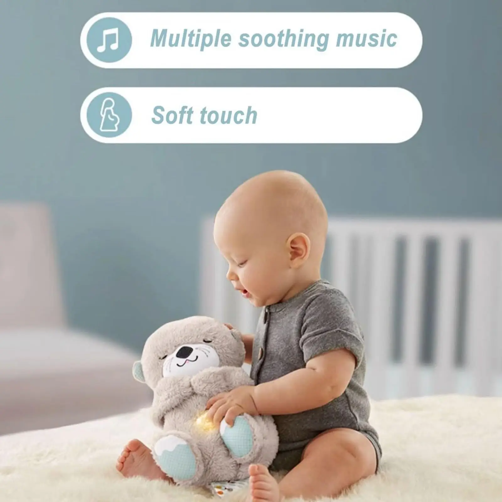 Breathing Stuffed Animals Breathing Otter Sleep Buddy Sound Machine Portable Soothe and Snuggle Otter With 10 songs
