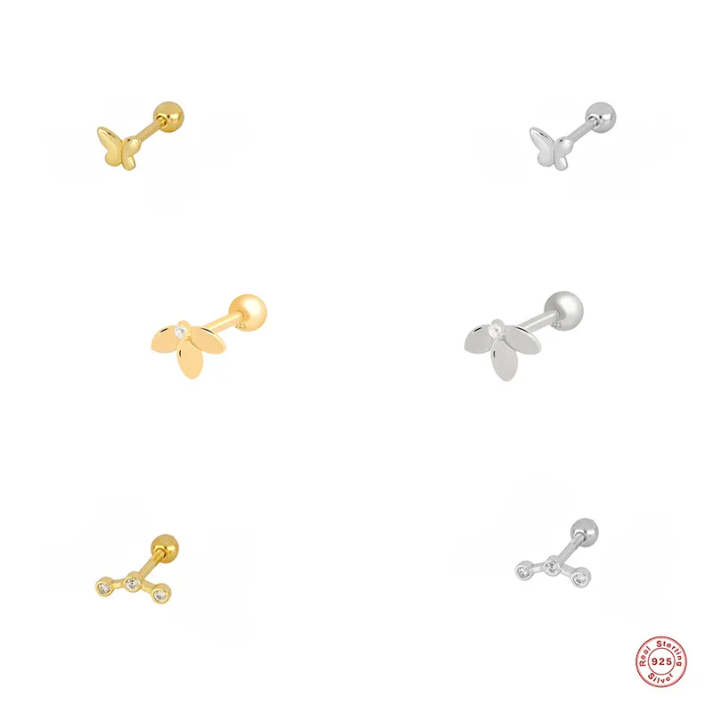 Women Fashion 18k 14k Jewellery Mini Earring Set Gold Vermeil Plated Fine Sterling 925 Silver Stud Earrings Piercing Jewelry