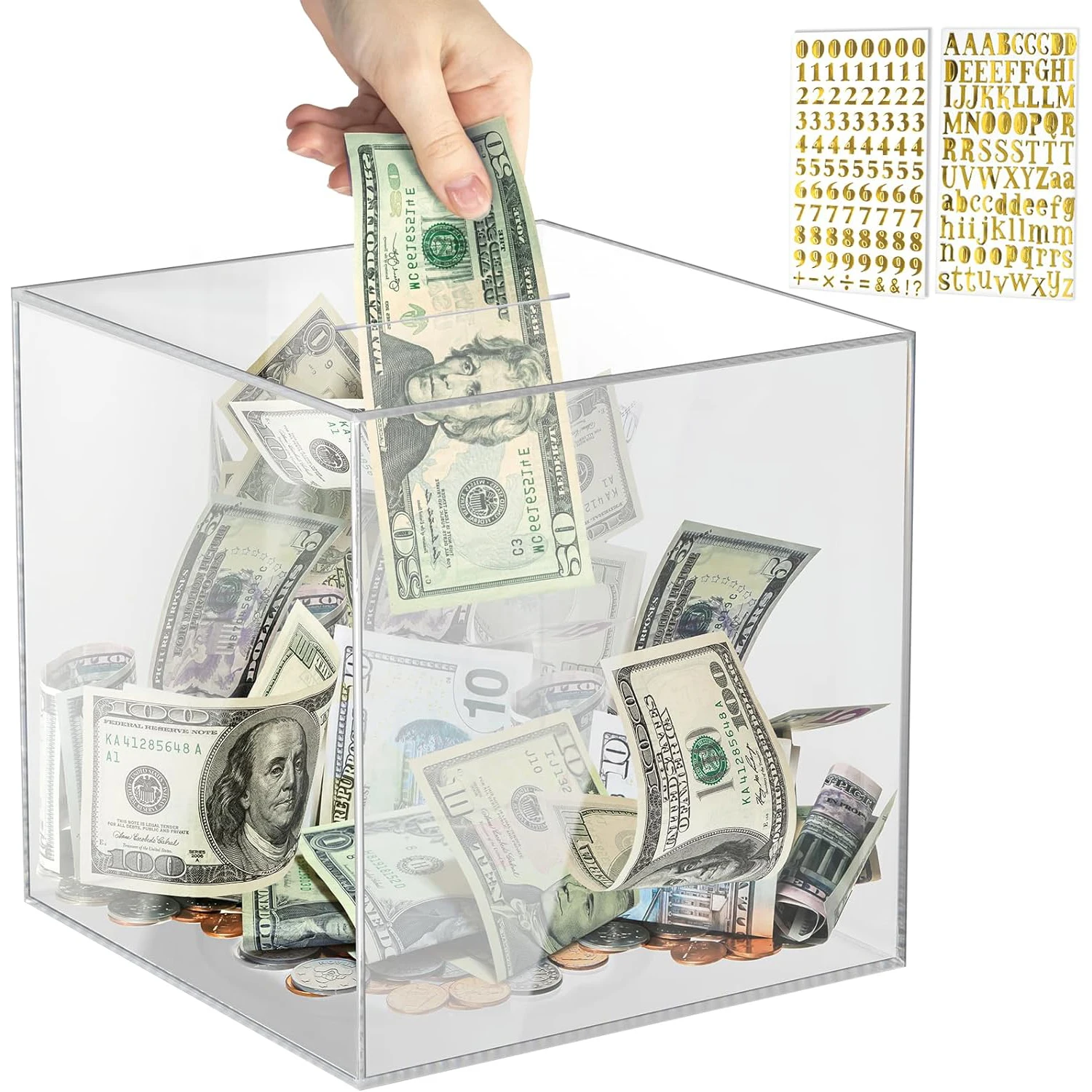 Break to Open Cash Saving Coin Change Jar Clear Piggy Bank Money Saving Box Acrylic Piggy Bank for Kids Adults