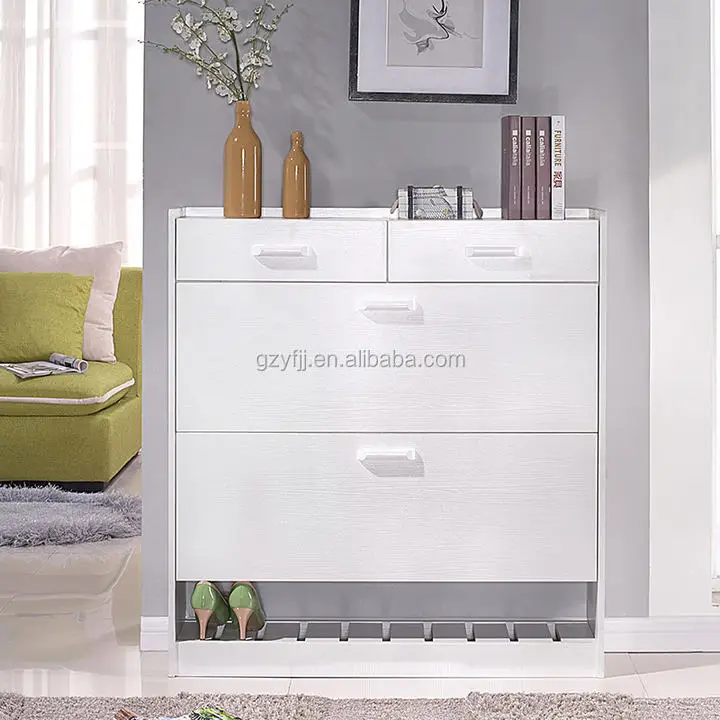 Contemporary White Custom Made Shoe Cabinet Malaysia Design with Top Drawers 1009