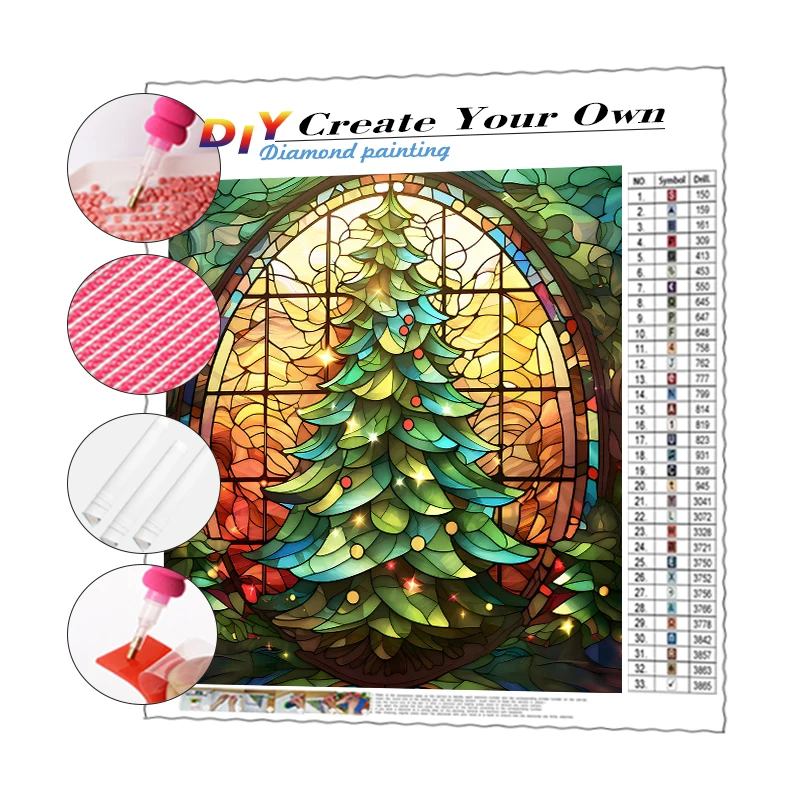 5d Diamond Painting Christmas Tree Glass Texture Square Diamond Painting Canvas Full Fairy Dust Drills Diamond Painting