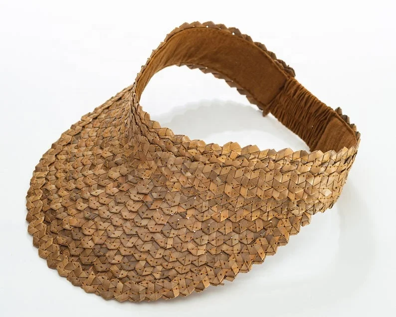  Woman Summer Beach Sun Visor UV Protection Outdoor Natural Raffia Straw Rattan Leaf Palm