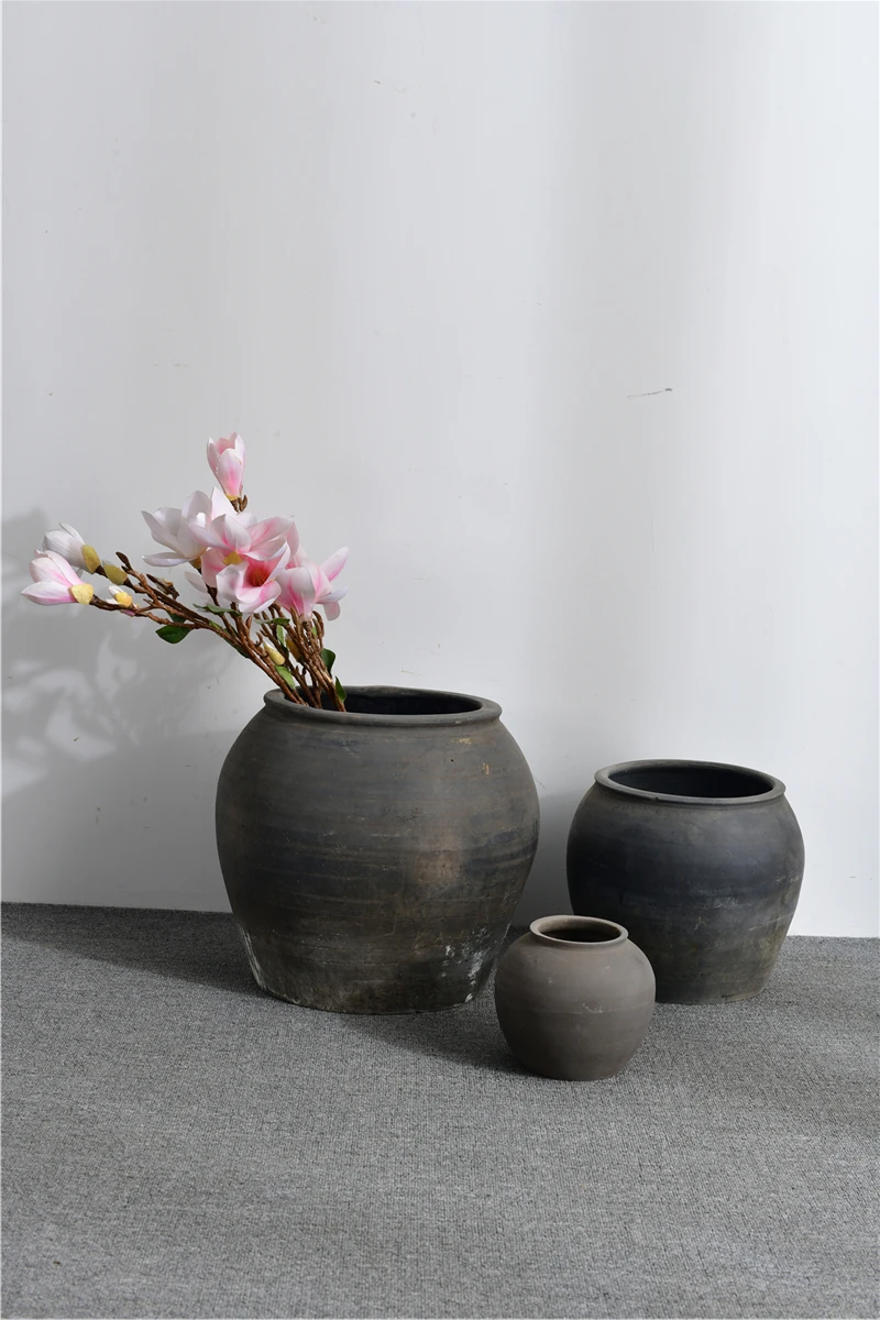 chinese antique pottery pots old original shanxi flower pots grey clay pots