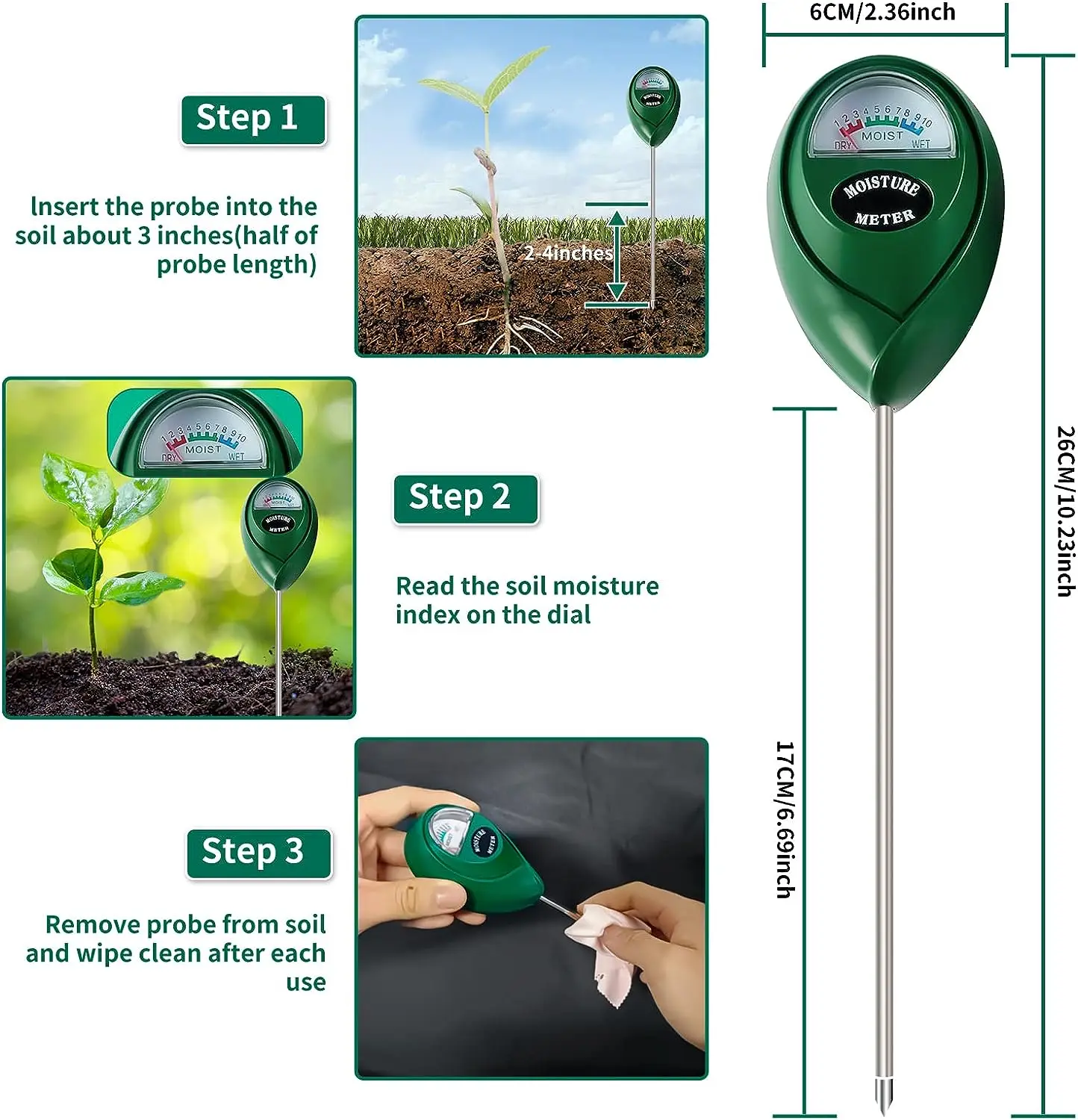 Moisture Meter Water Monitor Soil Hygrometer Sensor Care, Lawn, Farm, Indoor & Outdoor.