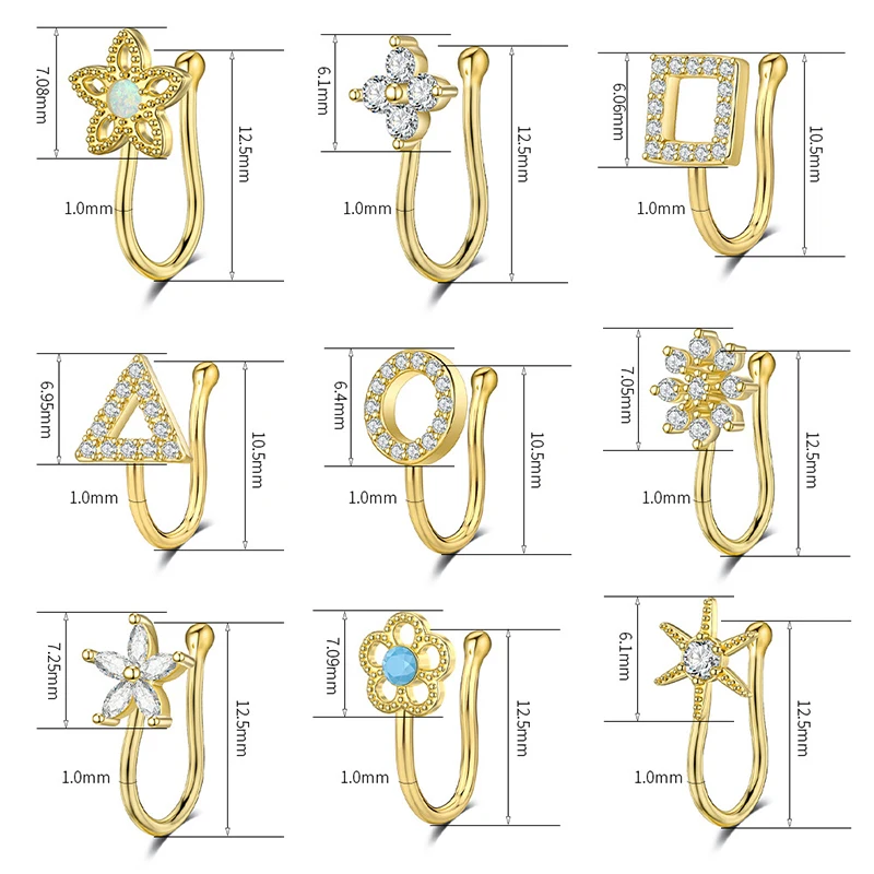 Wholesale Fashion Heart Star Zircon Faux Fake Piercing Jewelry Nose Cuffs Non Piercing Clip On Hinged Gold Nose Rings For Women