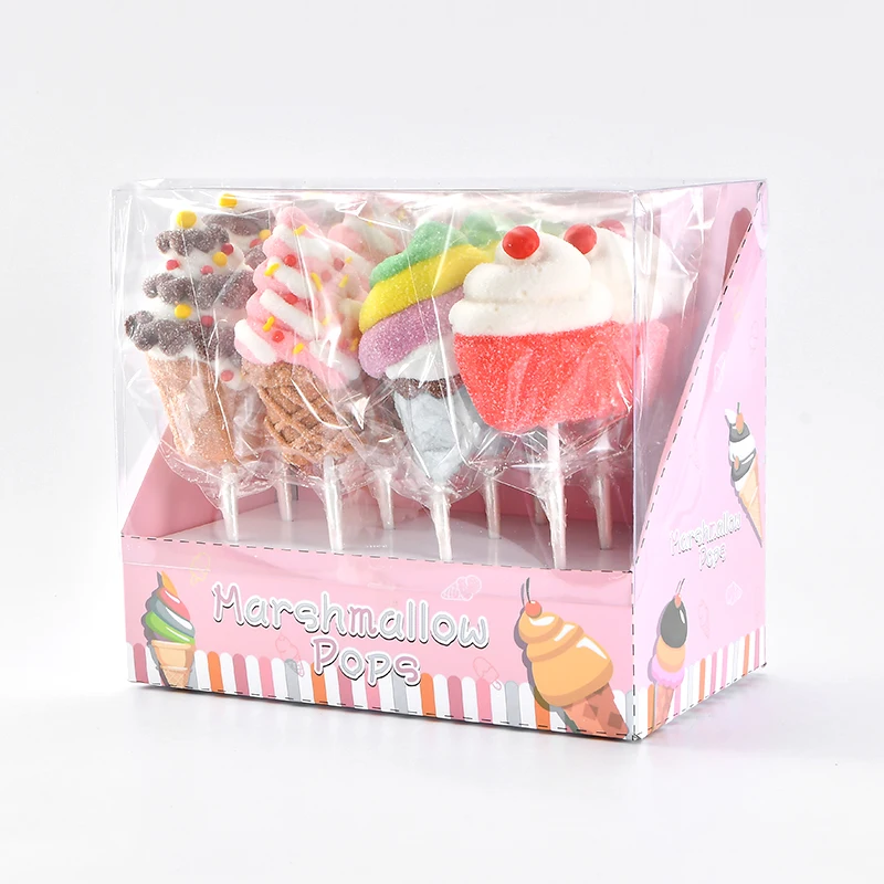 HALAL wholesale ice cream shaped big cartoon marshmallow lollipop decorated candy
