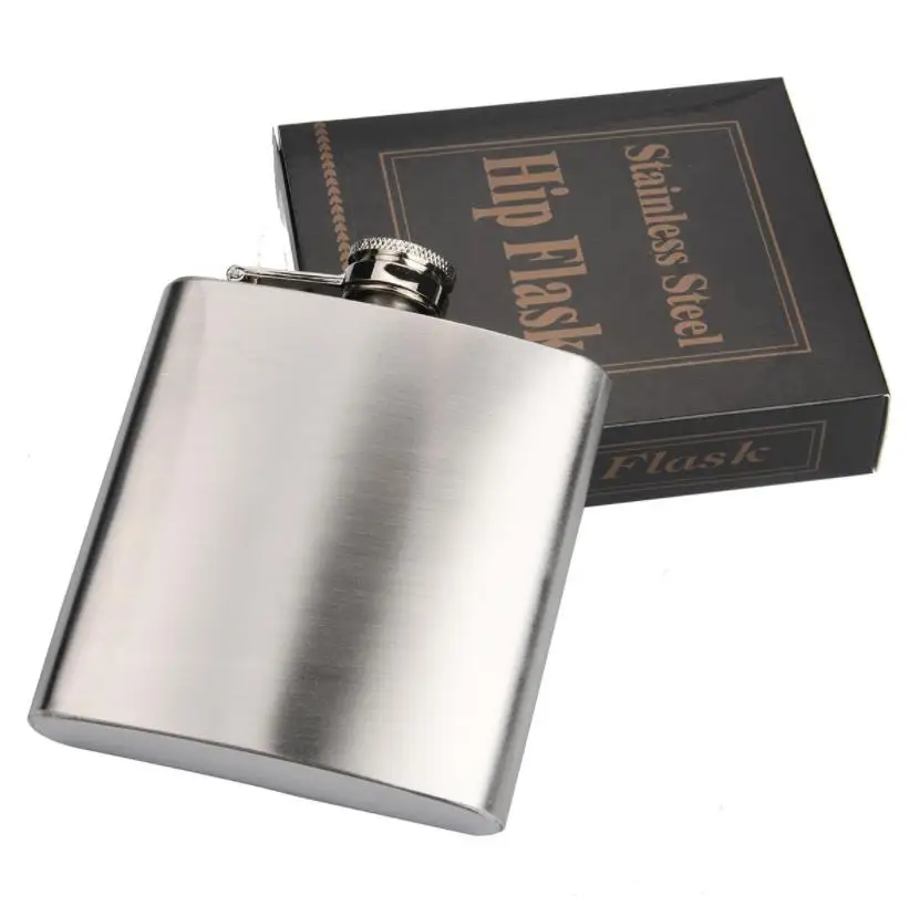 Custom Square 6oz Stainless Steel Pocket Hip Flask Alcohol Whiskey Liquor Bottle Outdoor Portable Metal Wine Pot For Gifts