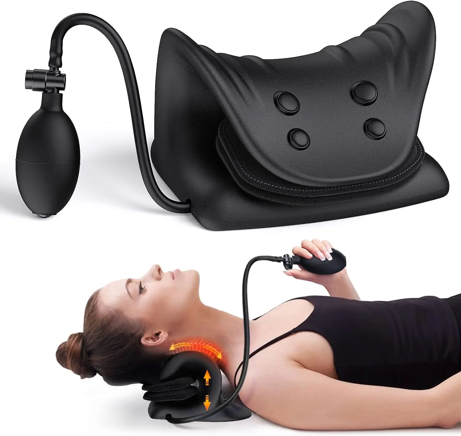 New PU Foam Airbag Traction Pillow Neck And Shoulder Relaxer For Tmj Pain Relief And Cervical Spine Alignment(Black)