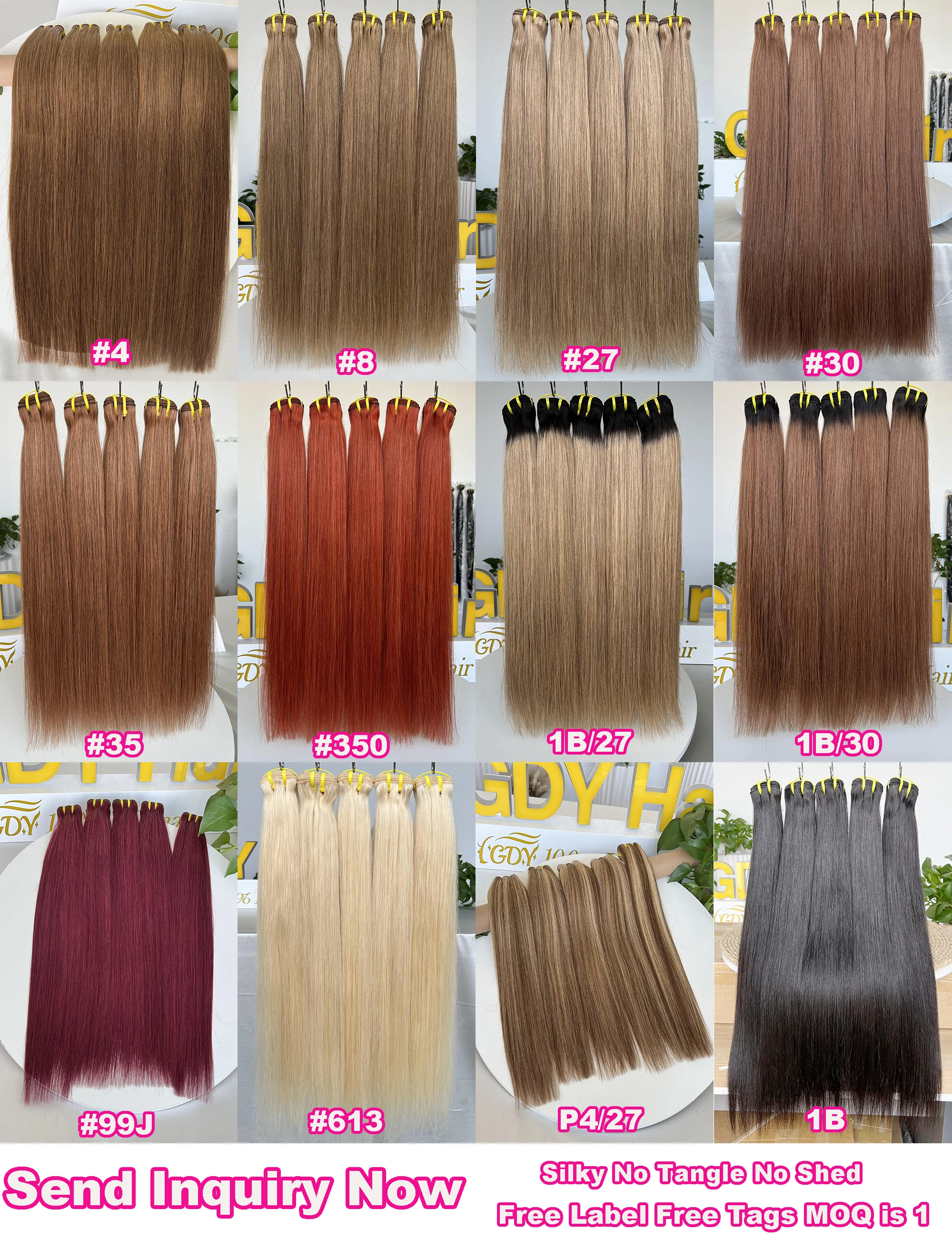 GDY Human Hair Double Weft Extensions Brazilian Virgin Hair 99J Burgundy Bone Straight Hair Bundle