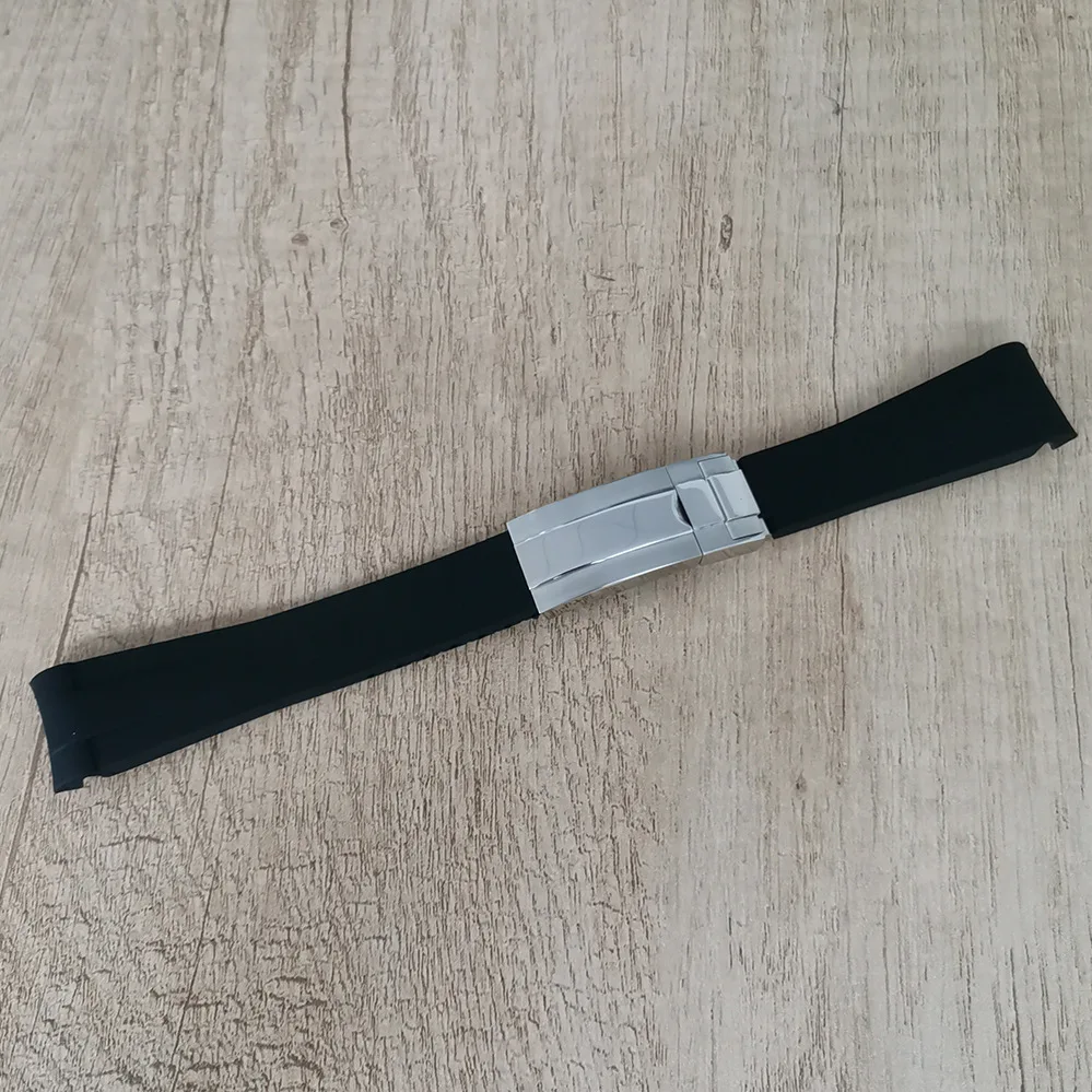 Watch accessories rubber non luminous watch strap 20MM * 18MM stainless steel single folding buckle silver steel buckle