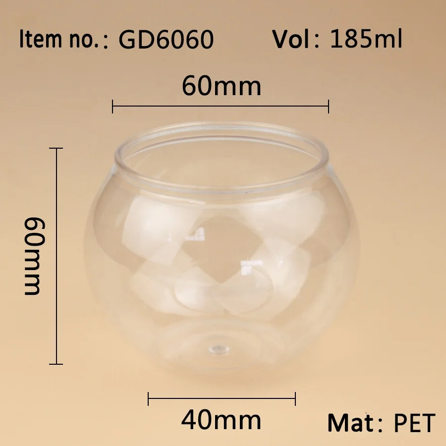 Round ball PET Dessert cups Transparent Disposable cups Custom design plastic pudding cup