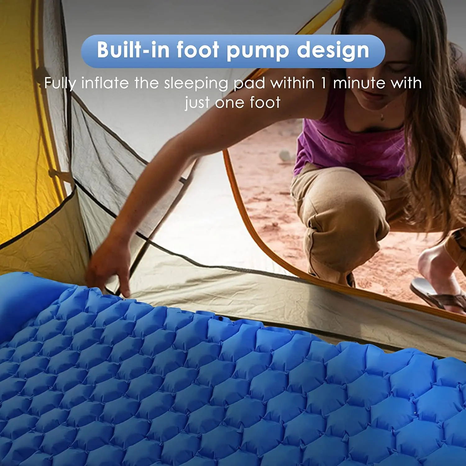 Self Inflating Lightweight Single  196*68*8cm Camping Mattress Air Cushion Compact Inflatable Roll Mat for Outdoor Hiking