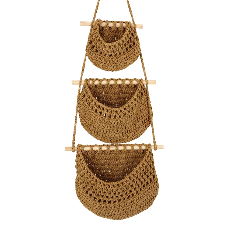 3-layer fruit hanging basket cotton rope wall Fruit and vegetable  hanging basket
