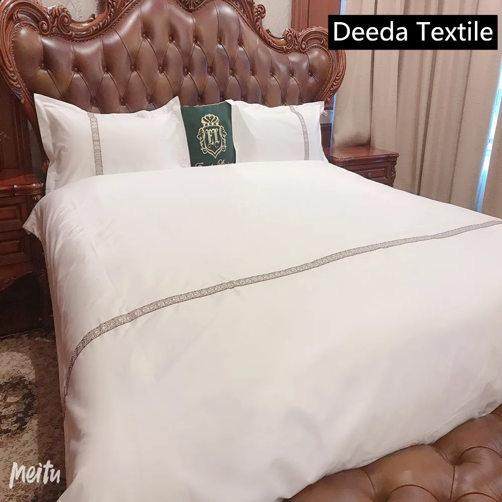 Deeda factory 300TC sateen white hotel linen size for duvet cover and bed sheets