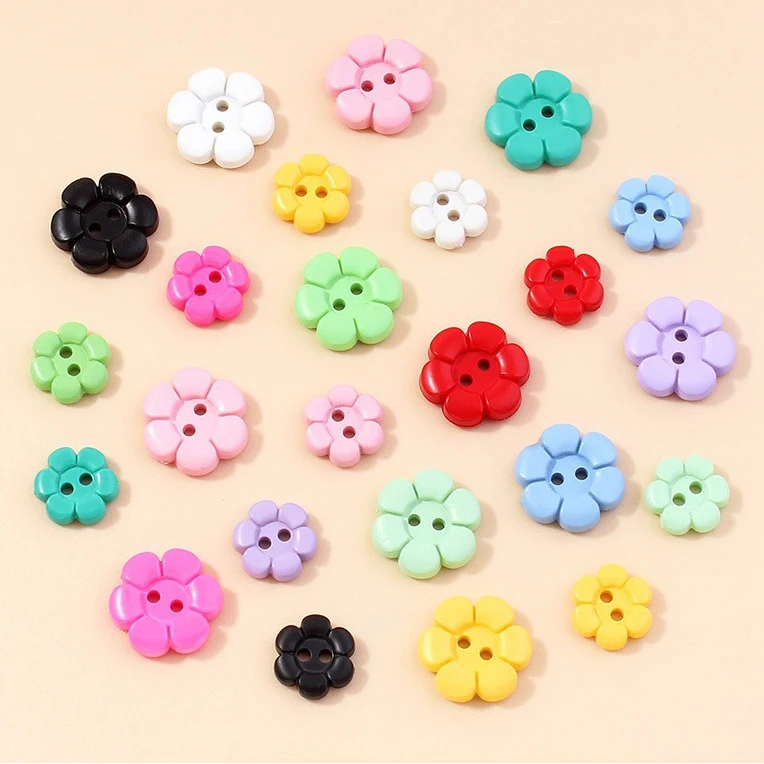 2 Holes Flower Shape Button Decoration Cartoon Colorful Resin Buttons For Children