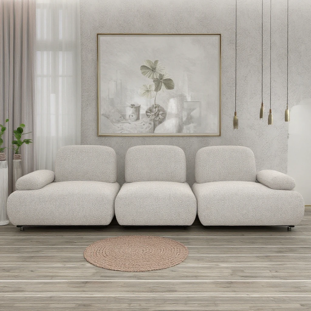 Nordic Modern Luxury Living Room Fabric Tufted Modular Sofa Set Indoor Furniture Villas L Shape Corner Curved Sectional Sofa
