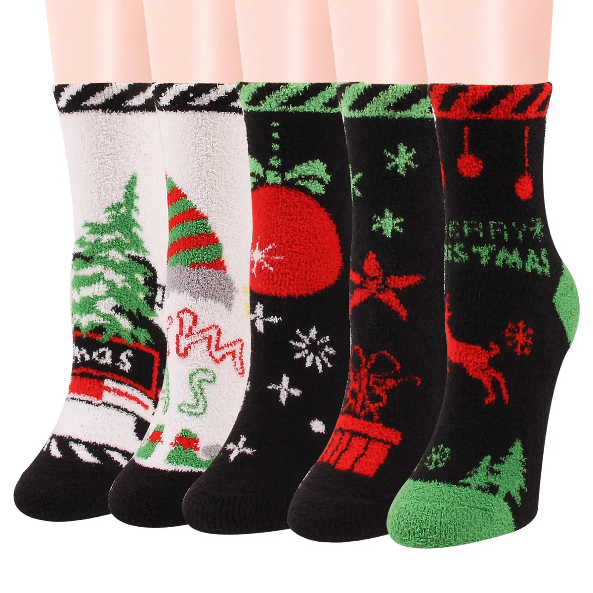 2023 new midtube Christmas female thickened warm sleep cartoon elk festival half fleece socks manufacturers