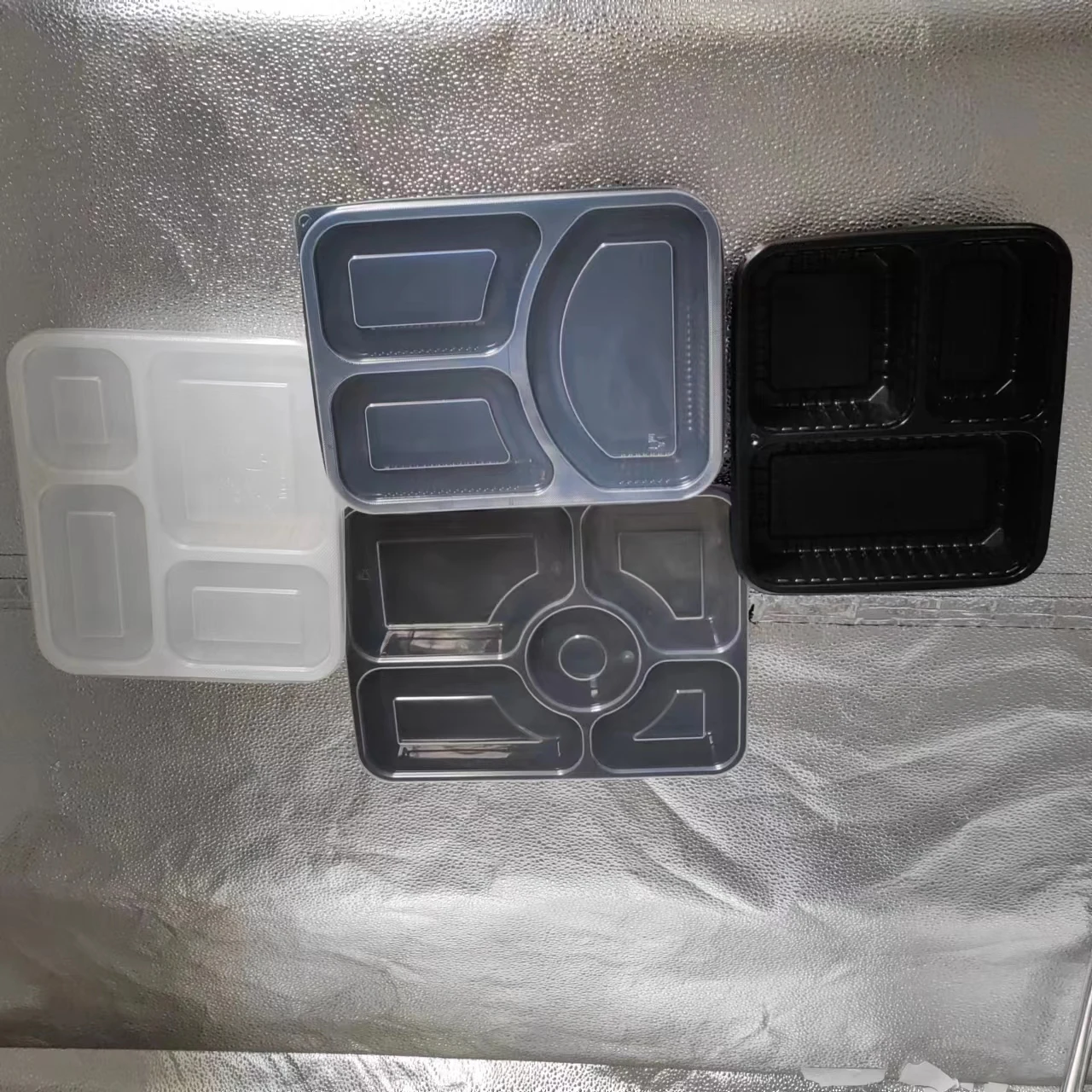 3 compartment black Microwavable Plastic Food Container Pp With Lid Disposable Lunch Meal Prep Box Takeaway Food Containers