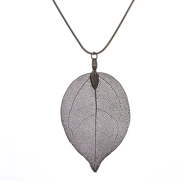 Fashion Natural Real Leaf Pendant Necklace Gold Plated  Snake Chain Leaf Shape Necklace