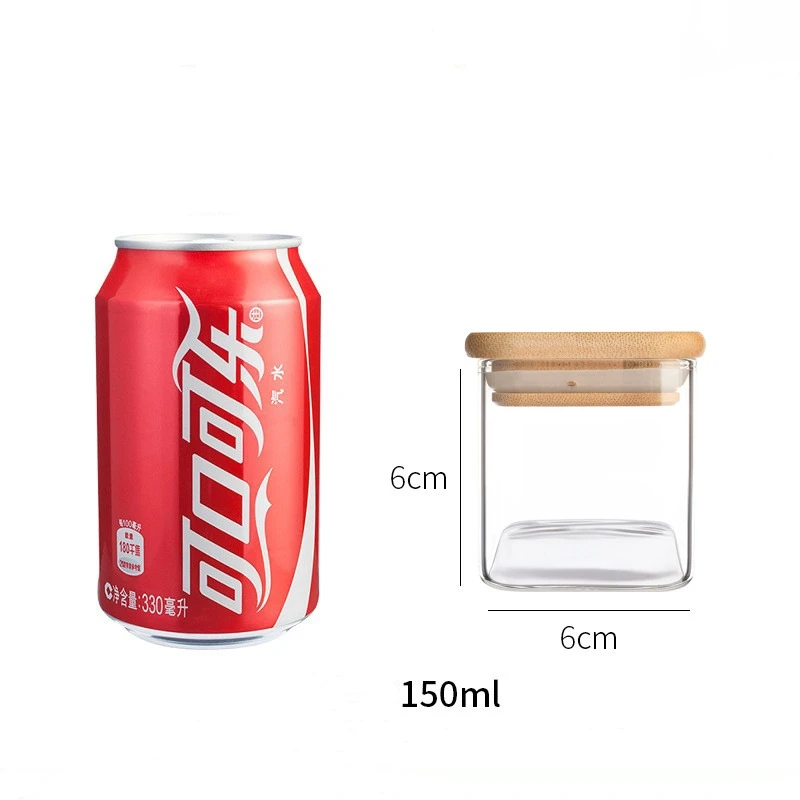 Food/spice/coffee Storage Jar Container Set Bamboo Lids Square High Borosilicate Glass Modern Camping Kitchen Food Glass Bottle