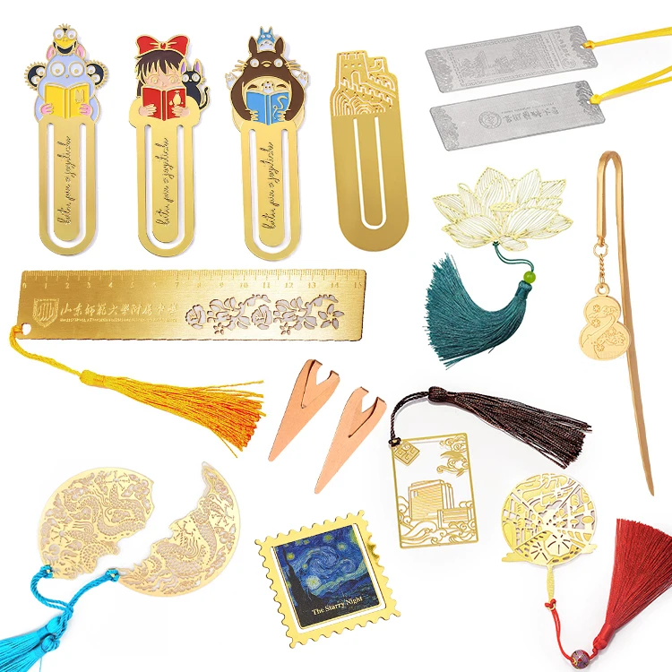 Wholesale high quality Custom Metal Bookmarks With Logo Die Casting Gold Plated Blank Etched Brass Stainless Steel Bookmark