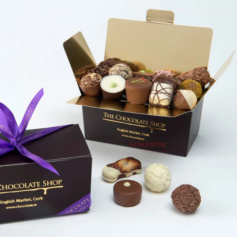 Full Printing Easy Assemble Empty Chocolate Truffle Boxes Black Chocolate Christmas Gift Box