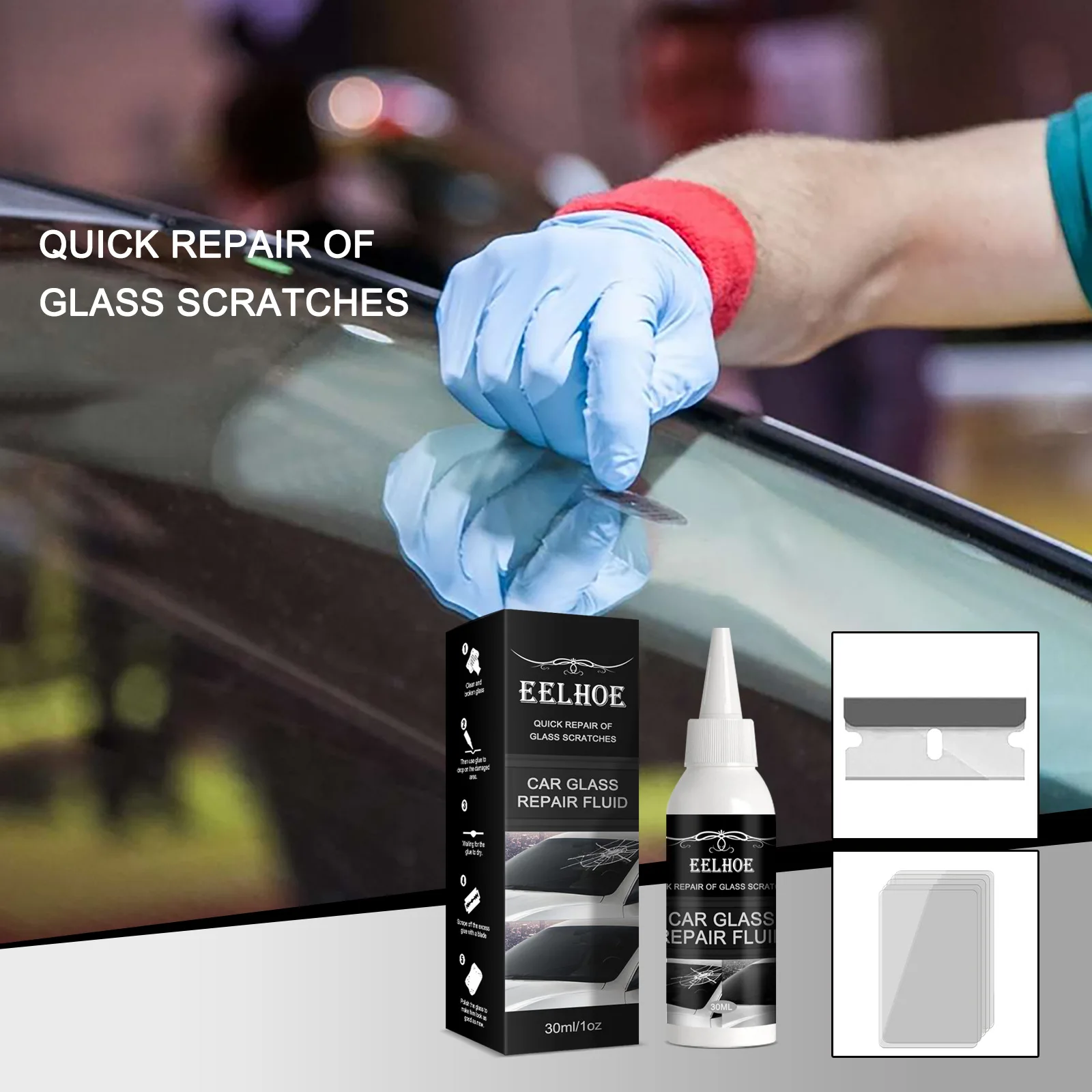 EELHOE car glass fluid liquid bull eye moon crescent crack scratch treatment windshield repair kits car window glass repair