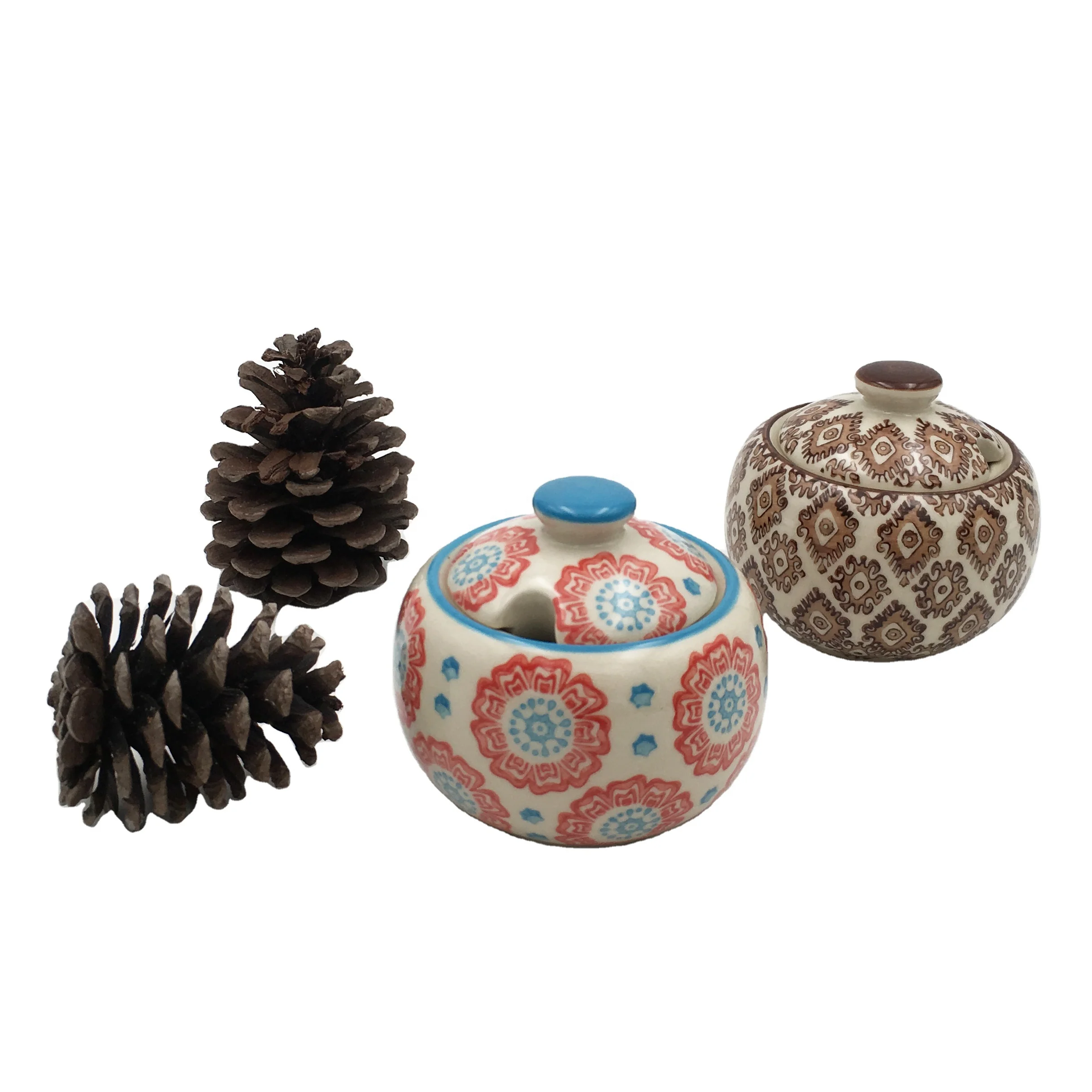 
Korean style ceramic sugar pot with spoon 