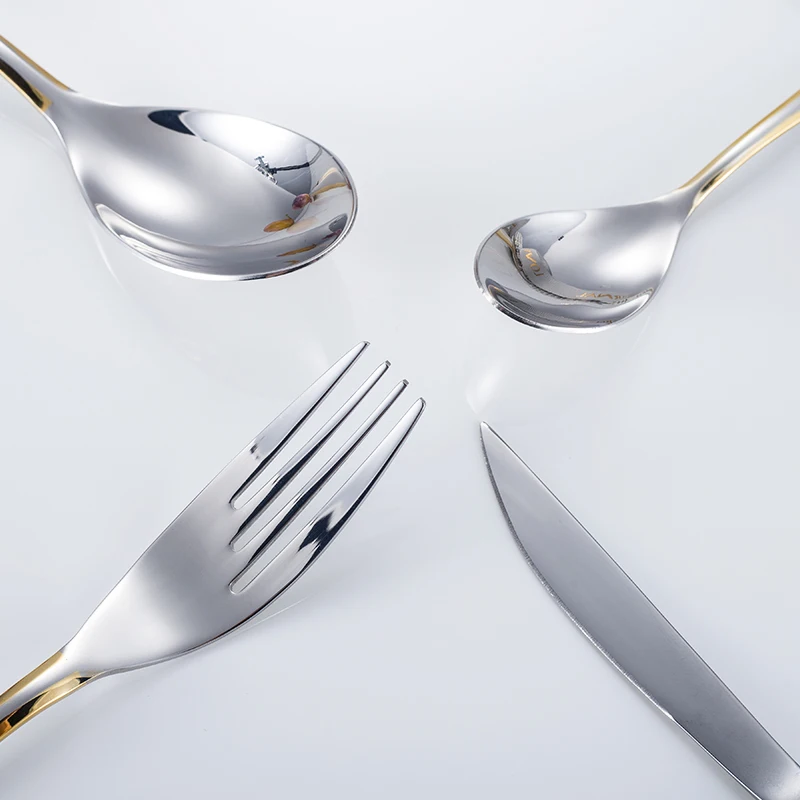 Wholesale Silverware Silver Flatware Set Dinner Spoons Restaurant Wedding Bulk Gold Stainless Steel Cutlery Sets 4 Pieces