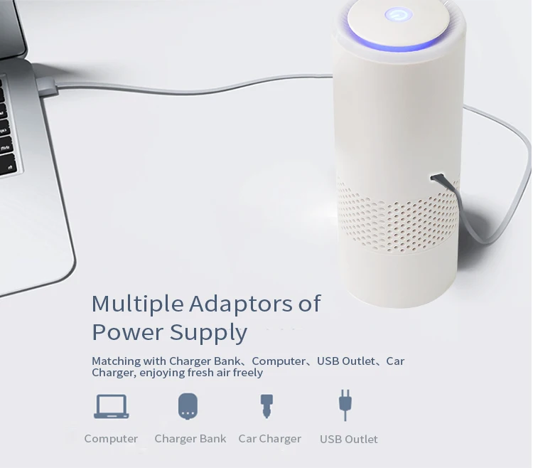 Portable Ionization Air fresher Dual USB Port Multi-function HEPA Filter Car Home Office Negative Ion UV air purifier