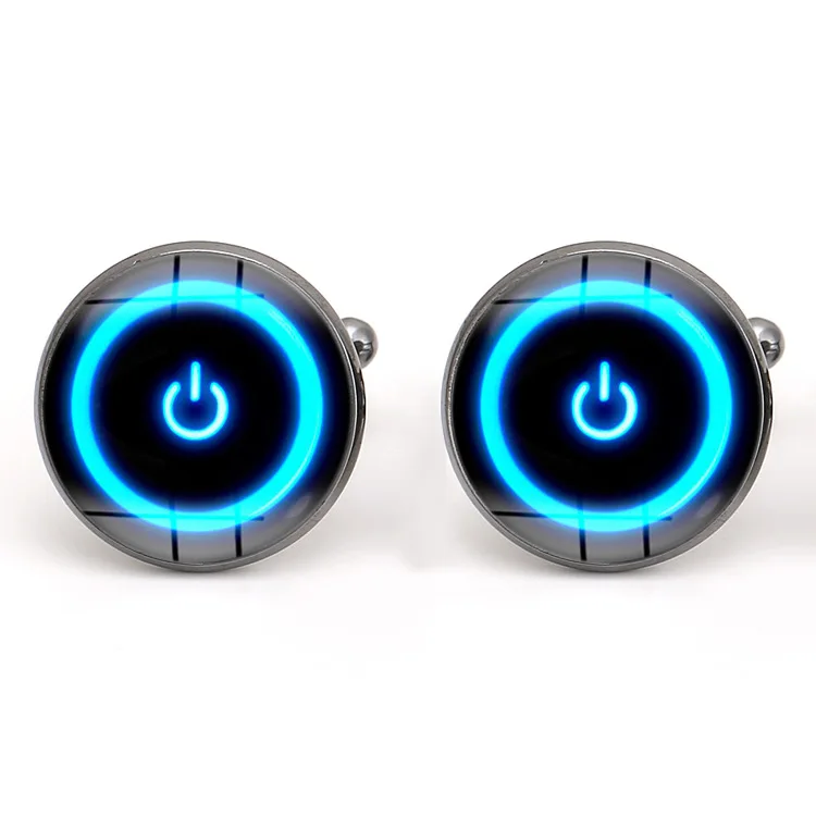 QIUHAN OEM Men Cuff Jewellery Creative Power Button Time Gem Cufflinks